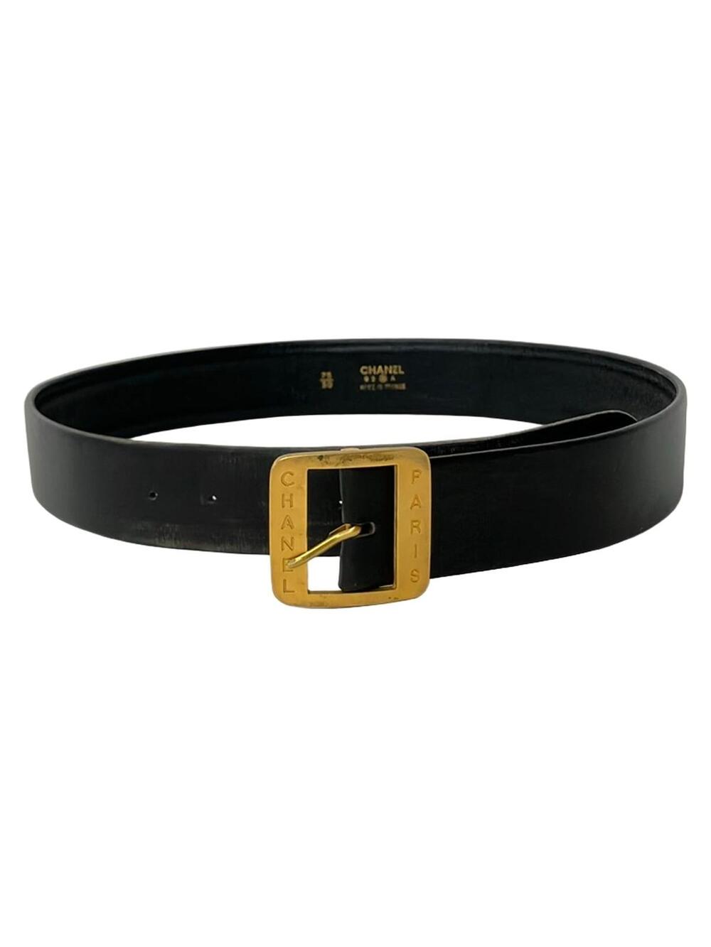Chanel Black Leather Hardware Belt Gold #359073C59B